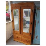 Cedar Wardrobe Cabinet with Mirrored Doors and Lower Drawers