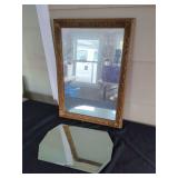 Two Decorative Mirrors Including Ornate Gold Tone Framed Wall Mirror and Beveled Accent Mirror