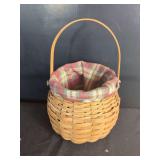 Longaberger Handwoven Woven Wood Basket with Fabric Liner