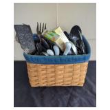 Longaberger Woven Basket Containing Flatware and Ball Mason Jar Lids