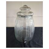 Clear Ribbed Glass Beverage Dispenser with Lid