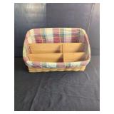 Longaberger Woven Wooden Basket Organizer with Plaid Fabric Liner and Wood Dividers