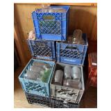 Assorted Glass Mason Jars in Plastic Crates