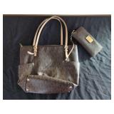 Michael Kors Brown MK Monogram Tote Bag with Matching Wristlet Wallet Set