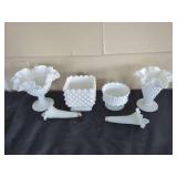 White Milk Glass Hobnail Tableware and Decorative Vessels