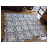Double Wedding Ring Quilt with Floral and Striped Cotton Fabric