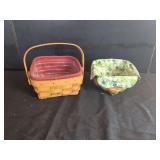 Two Longaberger Handwoven Wood Baskets with Liners and Protectors