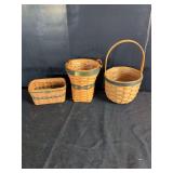 Longaberger Woven Wooden Baskets with Plastic Liners and Metal Badges Set of Three