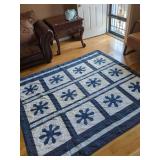 Blue and White Stitched Fabric Quilt