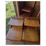 Three Tiered Wooden Step Tables with Spindle Galleries