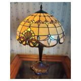 Stained Glass Table Lamp with Bronze-Finished Metal Base