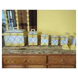 Ceramic Kitchen Canister and Candlestick Set with Hand-Painted Floral Motif