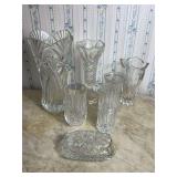 Set of Cut Glass Vases and Covered Dish