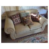 Fabric Upholstered Two Seater Sofa with Accent Pillows