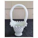 Fenton Milk Glass Hobnail Basket with Ruffled Rim