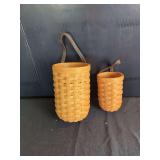 Longaberger Handwoven Dresden Ohio USA Woven Splint Wood Hanging Wall Baskets With Leather Straps