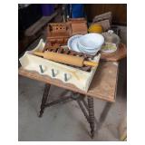 Turned Leg Wooden Table with Kitchenware and Tabletop Accessories