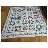 Handmade Floral Applique Quilt with Embroidered Verse