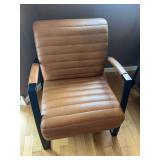 Modern Tan Faux Leather Armchair with Black Metal Frame
