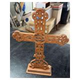 Cast Iron Scrollwork Cross Sculpture with Rectangular Base