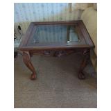 Wood Framed Glass Top Coffee Table with Carved Cabriole Legs
