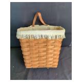 Longaberger Handwoven Wood Basket with Fabric Liner and Leather Handle
