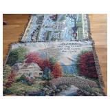 Two Woven Cotton Tapestry Throws Including Cambridge Ontario Landmarks and Religious Quote