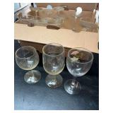 Clear Glass Stemware Drinkware Set with Painted Floral Accents
