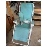 Teal Blue Zero Gravity Lounge Chair with White Metal Frame and Accessories