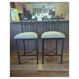 Pair of Metal Frame Bar Stools with Fabric Upholstered Seats