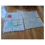 Two Quilted Fabric Childrens Blankets with Printed Nursery Motifs