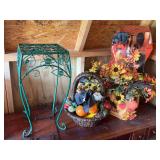 Seasonal Decor Assortment Featuring Metal Plant Stand and Witch Figurine