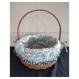 Longaberger Woven Wooden Basket with Fabric Liner and Swing Handle