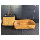 Two Longaberger Woven Wood Baskets With Plastic Protectors and Fabric Liner