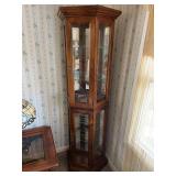Wooden Corner Display Cabinet with Glass Shelves and Interior Lighting