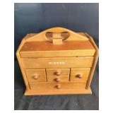 Singer Wooden Sewing Box with Notions and Thread Spools