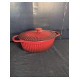Paula Deen Red Enameled Cast Iron Oval Dutch Oven with Lid