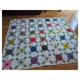 Handmade Floral Patchwork Quilt with Green Accents