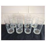 Set of Eight Etched Glass Tumblers with Floral Motif