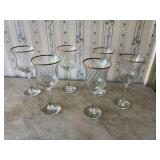 Swirl Molded Clear Glass Stemware with Gilt Rims