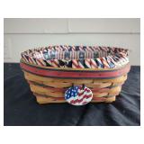Longaberger Handwoven American Flag Patriotic Basket with Ceramic Tie-On and Fabric Liner
