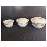 Corelle Coordinates Stoneware Fruit Motif Mixing Bowls with Lids