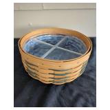 Longaberger Handwoven Dresden Ohio USA Round Basket with Fabric Liner and Plastic Divided Insert