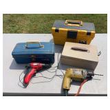 Assorted Tool Boxes and Power Drills