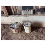 Assorted Glass Mason Jars with Wooden Basket and Plastic Pail