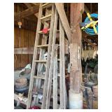 Assorted Wooden Ladders Including Step and Extension Models