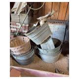 Galvanized Tubs and Wooden Basket