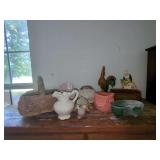 Ceramic and Pottery Planters, Figurines, and Basket Set