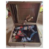 Craftsman Metal Tool Box with Ryobi, Firestorm, and Rockwell Drills