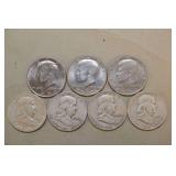 3 Clad Kennedy Halves & 4 Franklin 90% Silver Halves,